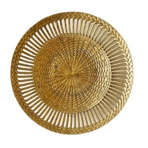 9” Vtg Reticulated Pierced Round “Woven” Basketweave Brass Dish Decor Catch All